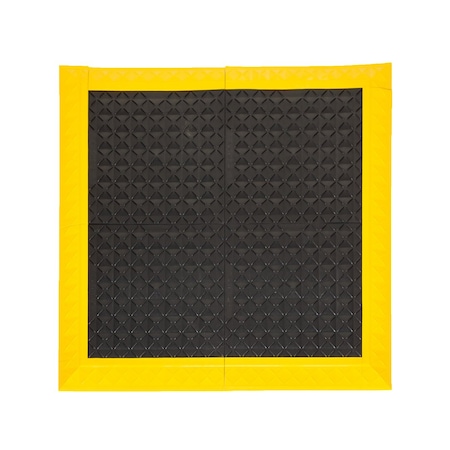 ESD Antifatigue Mat, Black Tiles / Yellow Border, 44 Inch L X 44 Inch W, Recycled PVC, ESD Additive